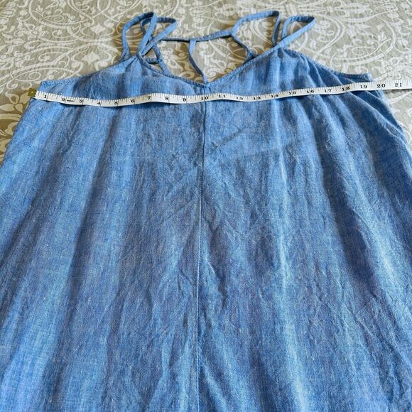 Antibes Blanc Sundress Women L Blue Chambray Maxi Strappy Asymmetrical Beachy - Picture 6 of 13